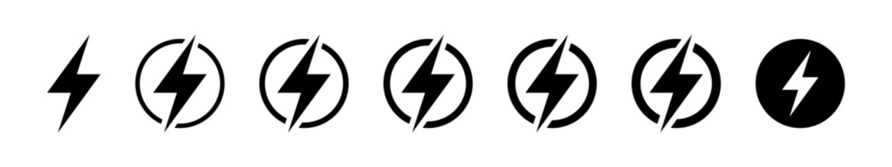 Lightning, electric power vector icon. Energy and thunder electricity symbol. Lightning bolt sign in the circle. Power fast speed logotype.