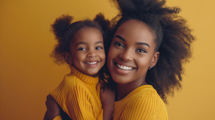 African American mother and daughter, showcasing the beauty of familial love with space for text on either side of the image