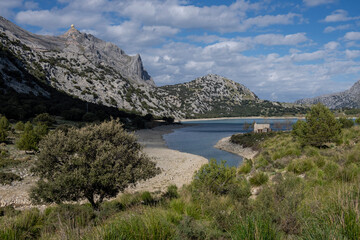 Naklejka premium Cúber reservoir shelter, long distance route GR 221, Escorca, Mallorca, Balearic Islands, Spain