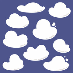 Collection of white clouds in flat style. Vector illustration.