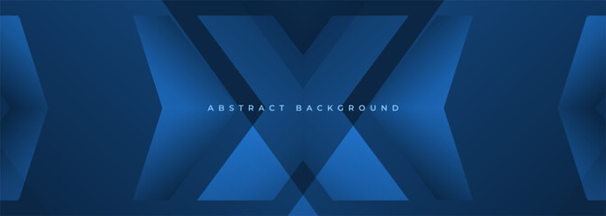 Blue modern abstract wide banner with geometric shapes. Dark blue abstract background. Vector illustration