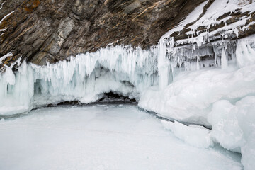 Icicles on the rocks on Olkhon island