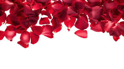 Falling red rose petals on white or transparent background