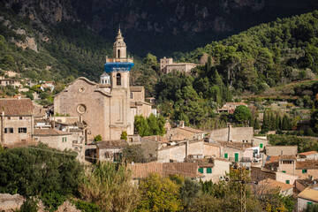 Fototapeta na wymiar catholic church of Sant Bartomeu, 1235, gothic, Valldemossa, Mallorca, Balearic Islands, Spain