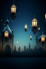 Fototapeta na wymiar Vertical vector Background for Ramadan Kareem with lantern 