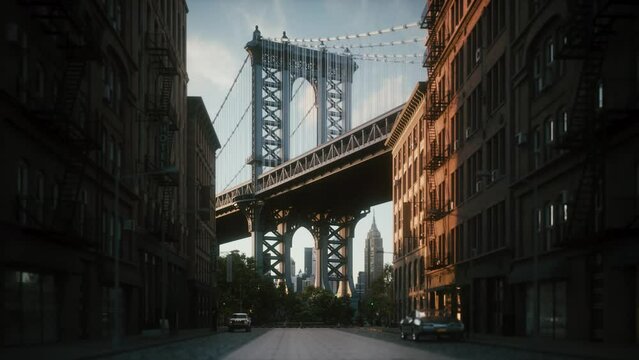 Manhattan bridge from Washington street at sunset