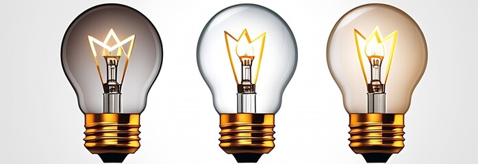 Set Of Light Bulb Flat Icons. Collection Of Lighting Electric Lamps. Simple Pictograms, 3 Items. Graphic Design Elements. Creative Idea Sign, Solution, Innovation Concept.