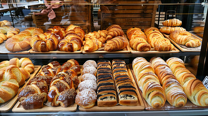 Delicious assorted pastry and bread arranged on tray, food, pastry, bread, breakfast, baked, dessert, sweet, croissant, cake, meal, bakery, fresh, white, delicious, snack, plate, isolated, tasty, bun,