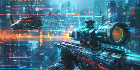 Futuristic Precision: Sniper Rifle with Digital Scope - obrazy, fototapety, plakaty
