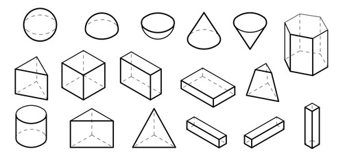 Isometric Basic geometric shapes PNG. Black simple Volumetric figure with invisible shape lines
