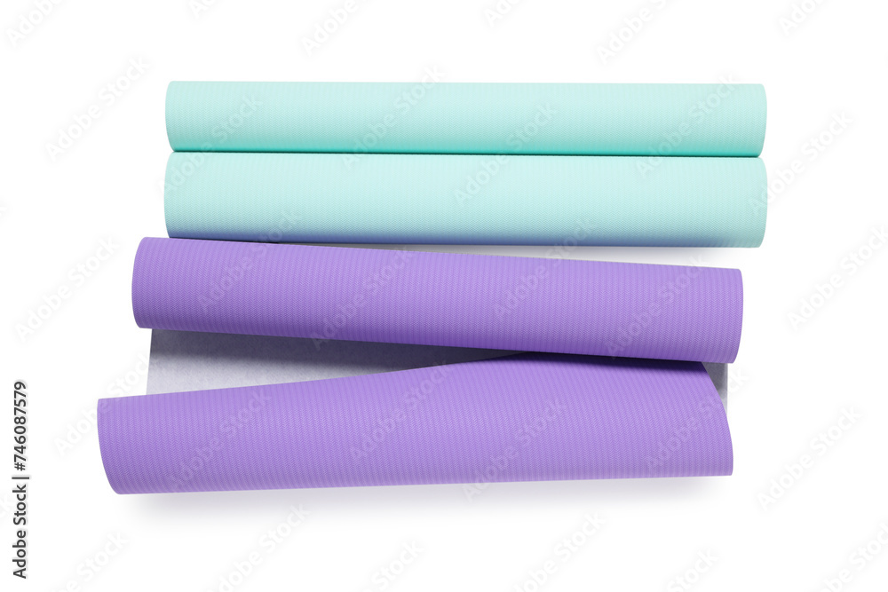 Sticker Two colorful wallpaper rolls isolated on white, top view