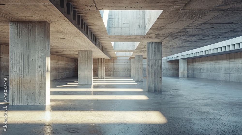 Fototapete an empty cement floor and concrete architecture in a 3d render.