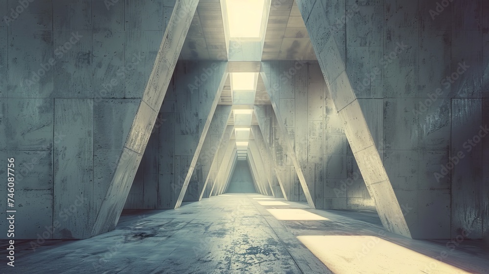 Poster Rendering of abstract futuristic architecture on concrete...