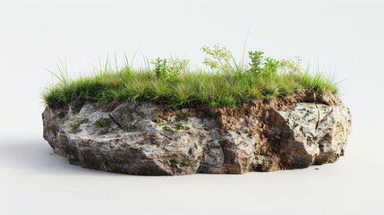 3D illustration of round soil ground cross section with earth and grass, realistic 3D rendering circle cutaway terrain floor with rock - obrazy, fototapety, plakaty