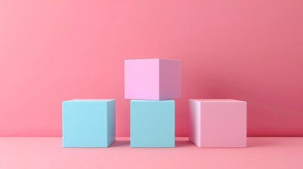 An award podium made from three different sized pastel squares against a blank pink background