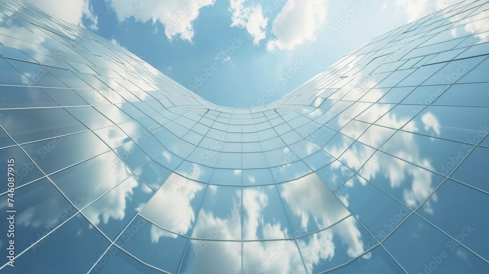 Leinwandbilder an image of the clouds reflected in a curve glass office building. 3d rendering