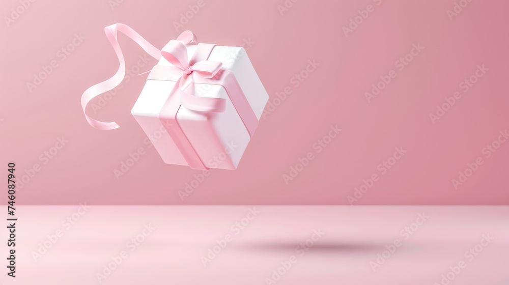 Poster A conceptual idea for a floating present box with a pastel background. Visualized in 3D