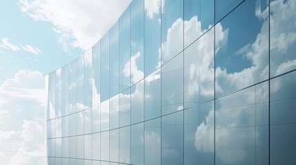 Detailed rendering of clouds reflecting on a curve glass office building.