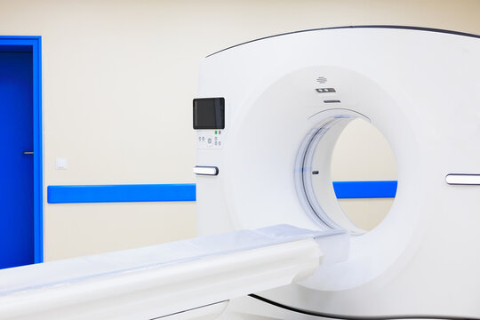 Tomograph close-up. Background with selective focus and copy space