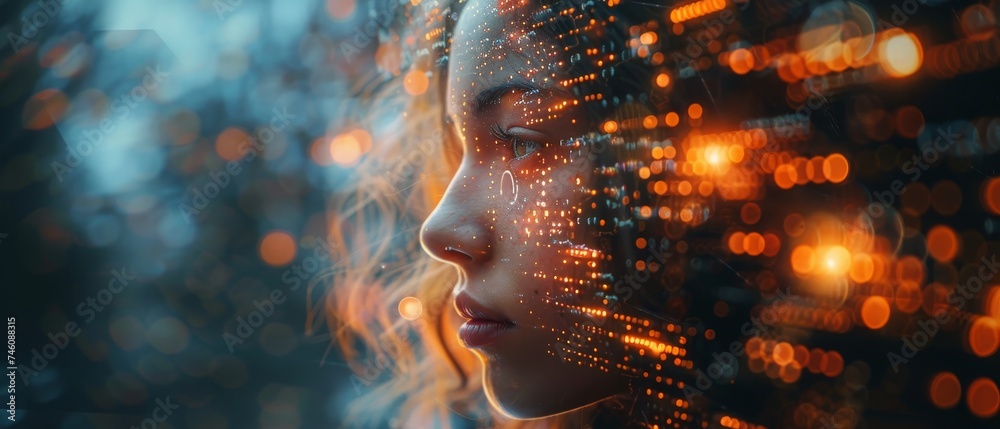 Poster technology and people in everyday life, ai learning and artificial intelligence concept. business, m