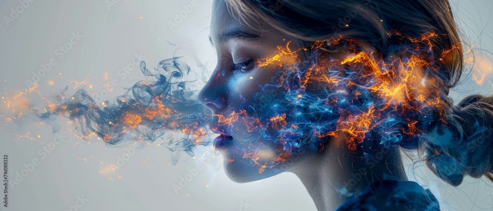 Aufkleber A concept of technology and people utilizing AI to help work. Business and modern technology, internet and networking concept. AI technology in everyday life.