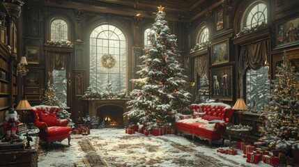 Fototapeta premium magic grandfather in Christmas interior