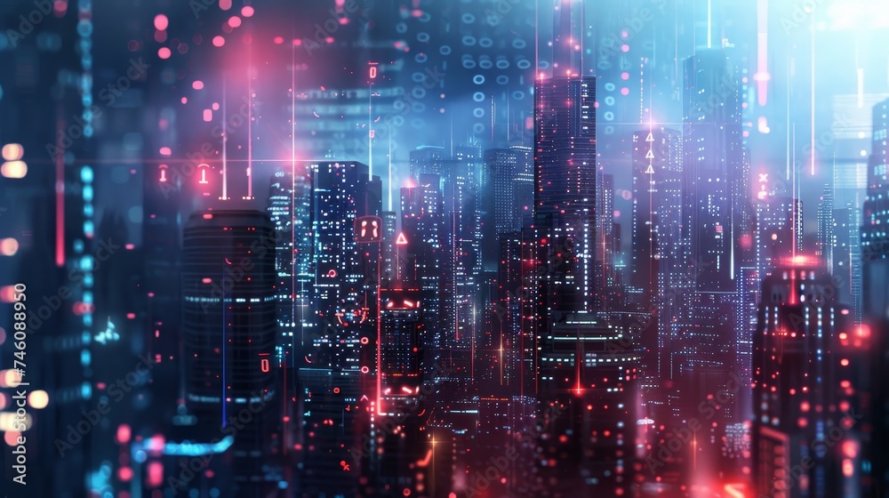 Leinwandbilder Concept of smart city with communication network and IoT(Internet of Things). ICT(Information Communication Technology).