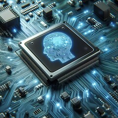 Detail of an electronic circuit board. Concept of artificial intelligence. 