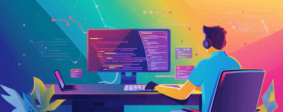 Software developer concept. Software development company. Develop programming and coding. Software developer concept. Software development company. Develop programming and coding