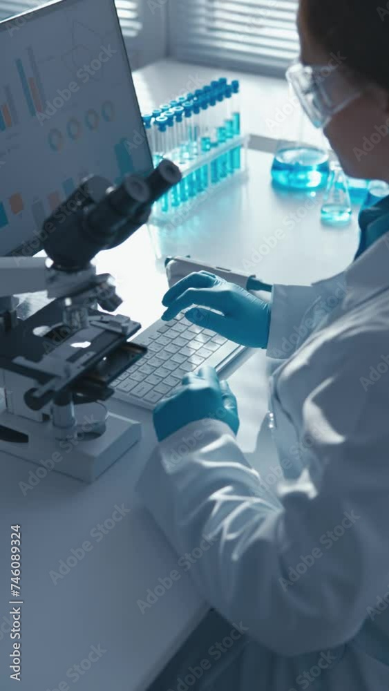 Poster In this video, a virology researcher analyzes tissue samples for viruses using microscopic techniques. His work helps in understanding the spread of infections and the development of new methods to