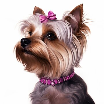 Dog face bows portrait yorkshire terrier watercolor image Ai generated art