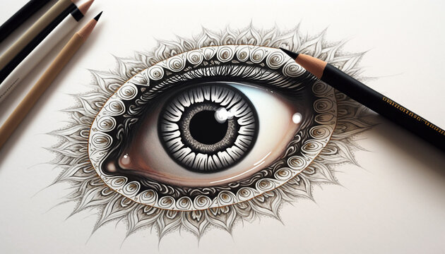 Digital drawing realistic eye mandala image art AI Generated