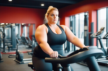 girl plus size women in sports bras walking and running on the treadmill weight loss and exercise in the gym