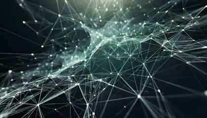 Espace polygonal abstrait, arrière-plan low-poly sombre avec points et lignes de connexion.