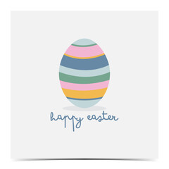 Cute and minimalistic Easter greeting card, cover, poster, label, flyer, banner with striped egg in pastel color palette
