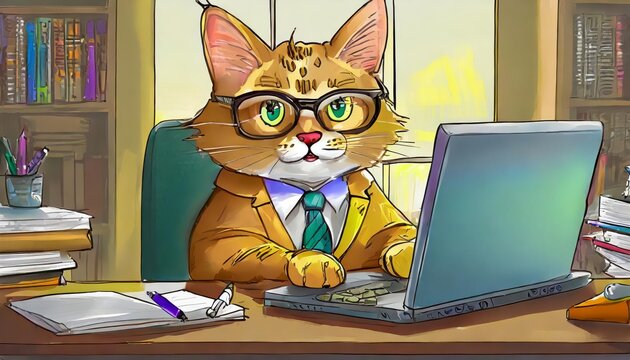 Generated image of a  cat working in the office