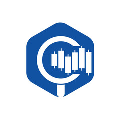 Search finance logo design vector icon. Vector logo combination of a graph and magnifier.