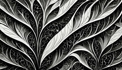 Illustration du motif abstrait floral noir harmonieux - obrazy, fototapety, plakaty