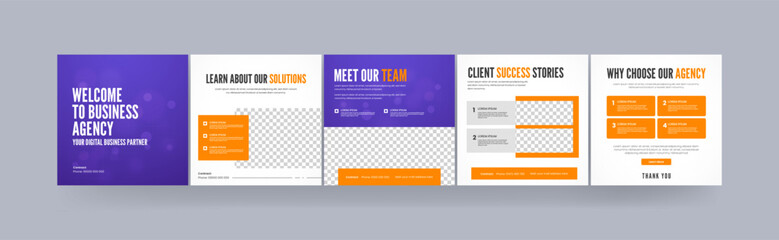 Instagram carousel social media post, step-by-step guide to your business carousel design, Business tips and tricks social media carousel, set of Instagram carousel for digital business agency. © Effectmaster