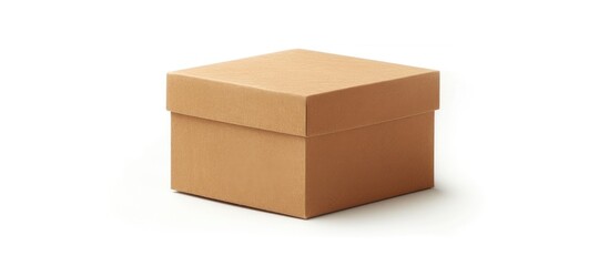 A side view of a brown craft paper box or carton positioned against a plain white background. The cardboard box appears sturdy and unopened, with clear tape sealing the edges.