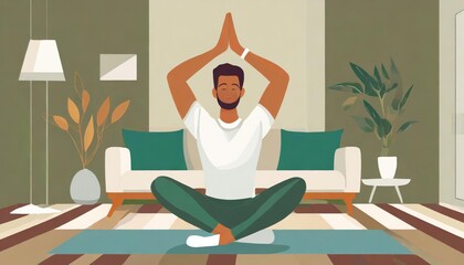 Generated image of man doing yoga at home