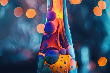 Vibrant lava lamp with sharp-focus blobs in mesmerizing motion. Psychedelic colors swirl in intricate, hyper-realistic design.