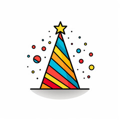 birthday cap, sharp clean and bold black lines, triadic Flat color, isolated on white сreated with Generative Ai