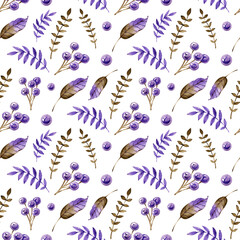 Watercolor purple floral Seamless pattern design. Modern, farmhouse, eclectic. Vintage style watercolor flower pattern.