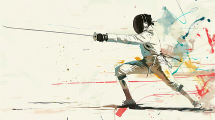 Pen and ink drawing of fencer, athletes, Generative AI