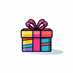 Obraz premium gift box, sharp clean and bold black lines, triadic Flat color, isolated on white сreated with Generative Ai