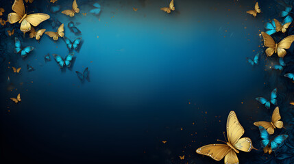 Fototapeta na wymiar An image showcasing butterflies as part of an artfully designed, textured composition, allowing space for text, A Blue Background Butterfly Migration Color Psychology Symbolic Meaning Of Butterflies