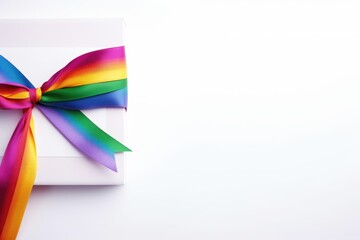 White gift box with rainbow LGBT ribbon. LGBT Support Concept