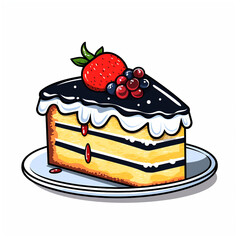 cake, sharp clean and bold black lines, triadic Flat color, isolated on white сreated with Generative Ai