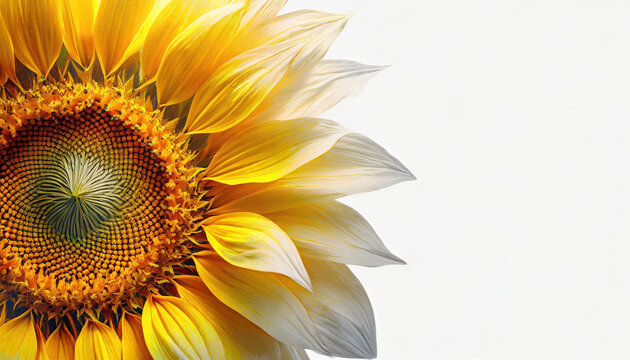 Piękny kwiat Słonecznika na białym tle, tapeta, dekoracja. Generative AI
